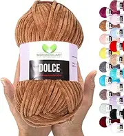 MeriWoolArt Chenille Yarn for Knitting and Crocheting Camel - 100 g and 120 m Velvet Wool - 100% Fluffy Polyester Knitting Yarn for Amigurumi Cushions Blankets Soft Clothing Gifts
