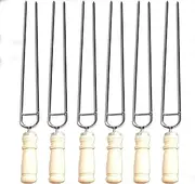 U Shape Stainless Steel BBQ Skewers, Kebab, Barbecue Skewers for Grilling with Wood Handle Roast Needle Sticks. Double Prong Skewers-U-Shaped Barbecue Needle Chicken Wing Fork. BBQ Fork 37 cm.