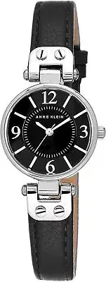 Anne Klein Watch Women Leather Strap Silver Tone Leather Strap Watch- Round Case