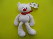 GANZ Woolys Bear WHITE WITH RED NOSE & Ribbon 11" plush
