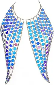 [Ingemark] Sexy Harness Waist Bikini Chain Bra Body Chain Shoulder Necklace for Women Gold Silver Sequin
