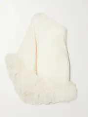 [Taller Marmo] Taller Marmo - + Net Sustain Piccolo Ubud One-sleeve Feather-trimmed Crepe Mini Dress - Ivory - IT38 IT 38 Ivory