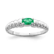 Solid 14k White Gold 5x3mm Oval Simulated Emerald Ring