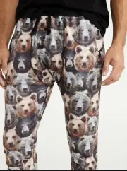 Peter Alexander Men's Grizzly Bear Fleece Jogger PJ Pants Size Small