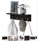 Entryway Hanging Coat Rack w/ 4 Double Hooks Wall Floating Shelf Dark Brown