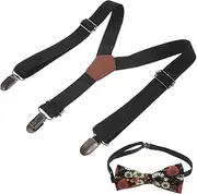 [VALICLUD] Little Boys Suspender Clip Boys Print Suspender Outfits and Bow Tie Set for Jean Suit