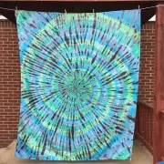 Handmade Tie Dye Spiral Full Size Flat Bed Sheet / Tapestry