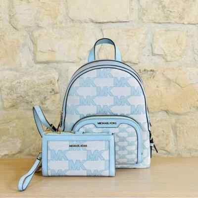 Michael Kors Signature Medium Jaycee Zip Pocket Backpack/ Wallet Option Blue NWT