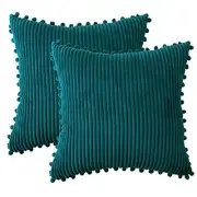 Teal Throw Pillow Covers 18x18 inch Soft Striped Decorative Boho Farmhouse
