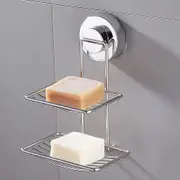 Soap dish soap holder suction cup double made of stainless steel for bath and shower