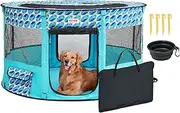 VEVOR Foldable Pet Playpen, 111x111x61 CM Portable Dog Playpen,Waterproof 600D Oxford Cloth, Crate Kennel for Puppy, Dog, Cat, Removable Zipper, for Indoor Outdoor Travel Camping (Round, L)