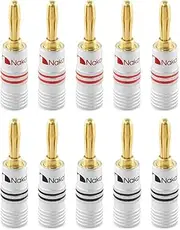 Nakamichi Excel Series 24k Gold Plated Banana Plug 12-18 AWG Gauge Size 4mm for Speakers Amplifier Hi-Fi AV Receiver Stereo Home Theatre Radio Audio Wire Cable Connector, 10 Pcs (5-Pairs)