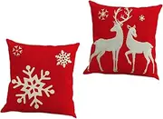 GLSTOY 2pcs Christmas Pillow Case Reindeer Santa Snowflakes Linen Decorative Pillow Covers for Bed Sofa Couch