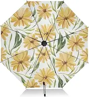 [RPLIFE] Umbrella for Rain, Lightweight Durable Automatic Open/close Umbrella for Women, Travel Umbrellas for Rain, Wind and Sun, Flowers Yellow Green