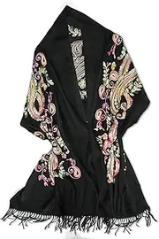 [YUHEXM] Women's Embroidered Oversize Tassel Shawl Scarf