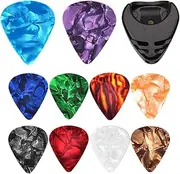 Cool Guitar Picks - Assorted Thickness Guitar Pick Set, Vibrant Music Plectrums | 10PCS Durable Picks for Electric, Acoustic and Ukulele, Ergonomic Grip Design with Storage Holder for Musicians