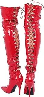 [Gizelle] Womens Ladies Sexy Thigh HIGH Kinky Fetish Over The Knee Stiletto Heel Full Hook Lace up and Side Zip Boots Size UK 4-12