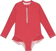 [ODAWA] Girls Rash Guard Swim Suit Alizarin Crimson UPF 50+ Swimsuits with Zipper Bathing Suit Kids Size 3T