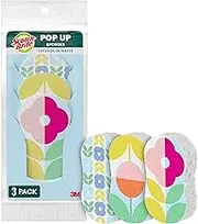 Scotch-Brite Brite Blooms Pop Up Kitchen Sponges, Unique Compressed Kitchen Sponge for Cleaning Gently, Spring Flower Pattern Dish Sponge That Expands with Water, 3 Scrubbing Sponges