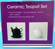 Ceramic Teapot Set White Teapot Teacup Saucer 14 oz New in Box