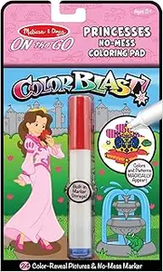 Melissa & Doug 5356 On The Go ColorBlast No-Mess Coloring Pad, Princess (24 Color-Reveal Pictures, Invisible Ink Marker)