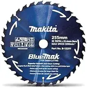 Makita B-15291 BlueMak TCT Mitre Saw Blade for Timber Cutting, 255 mm Diameter x 24.4 mm Bore x 32 Teeth