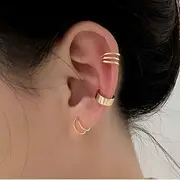 Set of 3: Alloy Cuff Earring (Various Designs) Set of 3 - H2409 - Cuff Earrings - Gold - One Size
