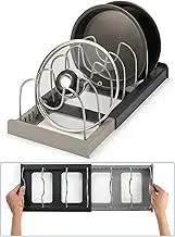Adjustable Kitchen Lid Organizer,Expandable Pans Organizer Rack,7 Adjustable Compartments,Skillet Frying Pan Lid Storage,Cookware Rack for Kitchen Cabinet,Plate rack