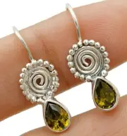 Natural Peridot 925 Solid Sterling Silver Earrings 1'' Long @B5-8