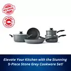 5 Piece Cookware Set Grey Frypan Casserole Saucepan Non-stick Fry Pan Cooking
