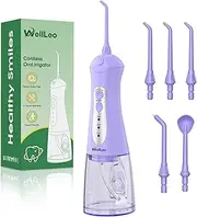 WellLeo Water Flosser Dental Pick for Teeth, Portable Oral Irrigator Teeth Cleaner with High Water Pressure 5 Jet Tips, IPX7 Rechargeable Travel Water Flossing for Brace Orthodontic Gum Care