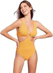[SHADE AND SHORE] Shade & Shore Women's Pucker Textured Ring Detail Monokini One Piece Swimsuit