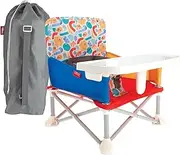 Nuby Easy Go Pop Up Foldable Booster Seat with Removable Tray and Travel Bag - Travel Floor and Booster Seat for Indoor/Outdoor Use - 3-Point Safety Adjustable Straps - 6+ Months, Fun Faces