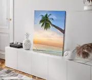 Palm Tree Leaning Over the Ocean at Sunset Stretched Canvas 40x50cm Print