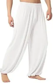 [Abigprofit] Men Casual Solid Color Baggy Trousers Belly Dance Yoga Harem Pants Slacks