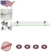 Adjustable Floating Glass Shelf with Chrome Brackets - Perfect for Any Room