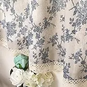 Moslovstar Farmhouse Cotton Linen Tier Curtain 24 Inch Long Elegant Floral Lace Window Valance Kitchen Bathroom Short Curtain, 1 Panel, Vintage Orchid on Beige