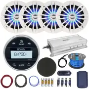 Enrock Bluetooth Marine Receiver, 4x 6.5"180W LED Speaker, Amp w/Kit,Accessories