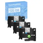 3PK White on Clear TZe135 TZ135 12mm Label Tape for Brother P-Touch PT-D200 P700