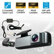 Elinz 1080P Dual Lens No Screen Dash Cam 720P Rear Camera WiFi App Control Supercapacitor Compact Discreet Car DVR Hardwire Kit