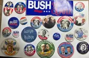 Unique 21 Button Lot George H.W. Bush Presidential Campaign And Bumper Sticker