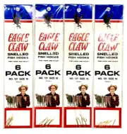 4 PACKS Eagle Claw Snelled Fish Hook Size 10 Gold Finish 6-Count Package No. 121