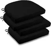 downluxe Indoor Chair Cushions for Dining Chairs, Soft and Comfortable Textured Foam Kitchen Chair Pads with Ties and Non-Slip Backing, 16" x 16" x 2", Black, 4 Pack