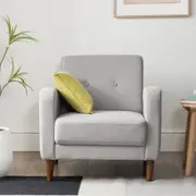 Zinus Adair Armchair – Sleek Light Grey Tufted Linen & Armrest Pockets