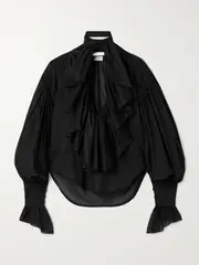 Salon 1884 - Giacomo Tie-neck Ruffled Cotton-voile Blouse - Black - FR 40