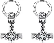 [Twoowl] Thors Hammer Earrings 925 Sterling Silver Mjolnir Earring Viking Rune Norse Earrings Jewelry Gifts for Women Men Birthday, 15*34MM, Sterling Silver, No Gemstone
