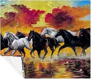 Free Horse Runs Through The Splashes of Water Fleece Blanket Twin Blanket - Soft Lightweight Plush Cozy - Perfect for Bed, Sofa, Couch, Travel, Camping, 59.0x78.7 inch