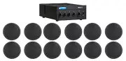 Crown 70v Amplifier+12) Black 5" Commercial Ceiling Speakers 4 Restaurant/Office