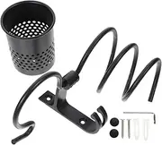 Healvian Hair Dryer Holder Wall-mounted Anti-slip Black Aluminum Hair Dryer Rack Storage Cup