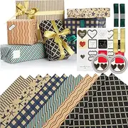 12 Sheets Gift Wrapping Paper, BetterJonny Birthday Wrapping Paper Set DIY Present Wrapping Kraft Paper with Gift Stickers,Double-side Tape and Ribbons for Decoration Party DIY Craft(50 * 70cm)